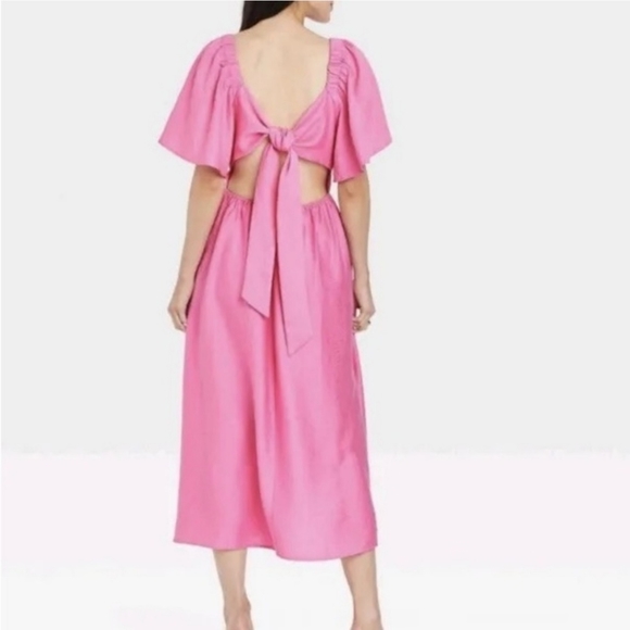 A New Day - Flutter Short Sleeve Tie Back Dress - Barbie Bubble Gum Pink - M - Picture 4 of 4